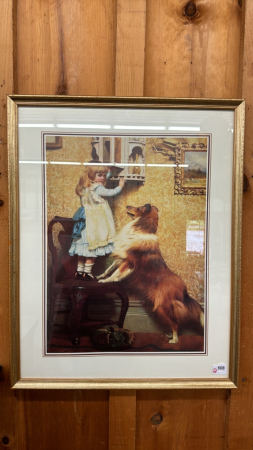 Framed Girl with Collie Print