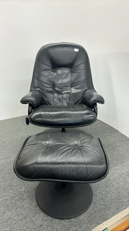 Swivel Leather Arm Chair with Foot Stool -See Note