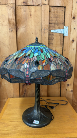 Repro Tiffany Dragonfly Slag Glass Table Lamp