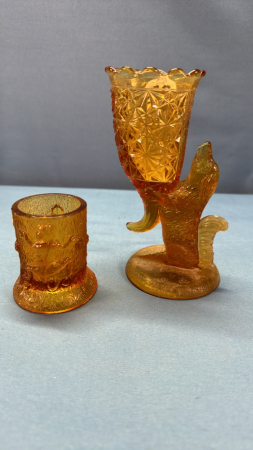 Amber Dog Match Holder and Monkey Toothpick Holder