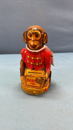 J Chein & Co. Tin Monkey Bank -Missing Arm