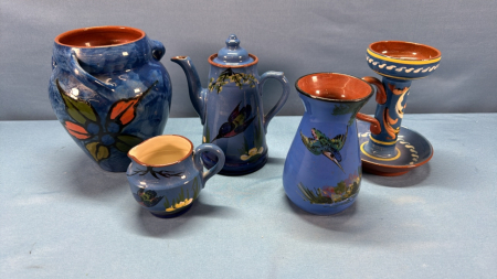 5 Pieces of Blue Devon Torquay Pottery -See Notes