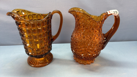 1 Daisy & Button and 1 Waffle-Type Amber Pitchers