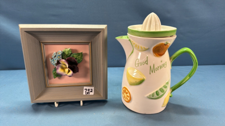 Napco Ware Juice Pitcher & Framed China Floral