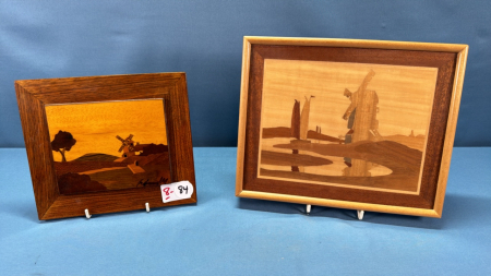 2 Scenic Inlayed Wooden Plaques