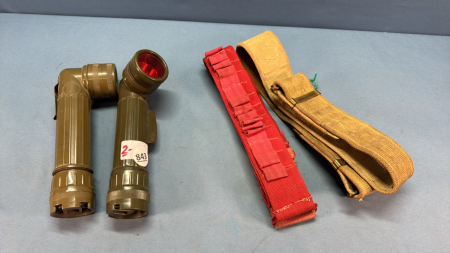 2 Army Issue Flashlights, Ammo Belt & Canvas Belt