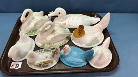 8 Milk Glass Animal Dish Lids -See Notes