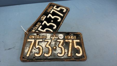 Pair of 1961 Ontario License Plates