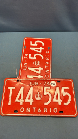 Pair of Jun 1974 Ontario License Plates