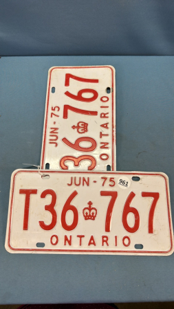 Pair of Jun 1975 Ontario License Plates