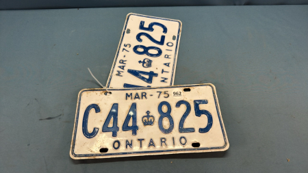 Pair of Mar 1975 Ontario License Plates