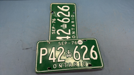 Pair of Sep 1976 Ontario License Plates