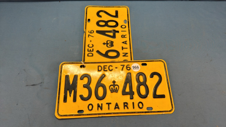 Pair of Dec 1976 Ontario License Plates