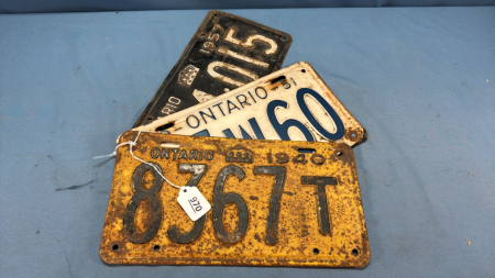 1940, 1951 and 1957 Single Ontario License Plates