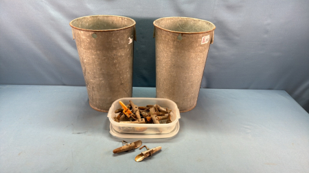 2 -13in Galvanized Sap Pails & Quantity of Spiles