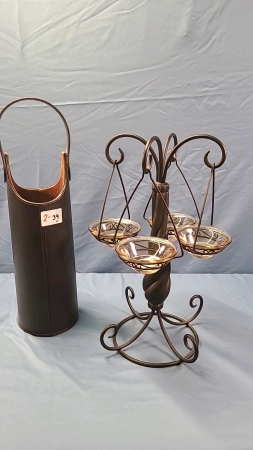 4 Drop Metal Candle Holder and Leather Wine Carrier