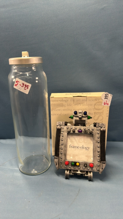 Glass Spaghetti Canister & Robot Picture Frame