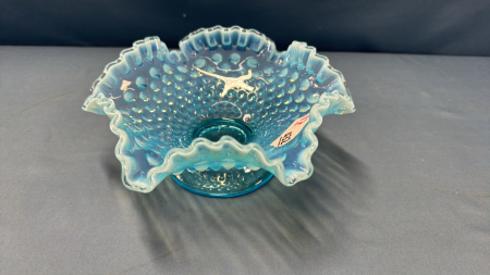 Blue Opalescent Fluted Hobnail Dish