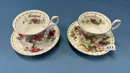 2 Royal Albert Cups & Saucers -August & December