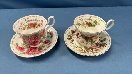 2 Royal Albert Cups & Saucers -November & December