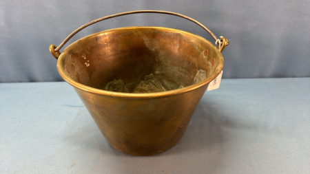 Brass Pail With Sauder Repair - 10in W x 7in D