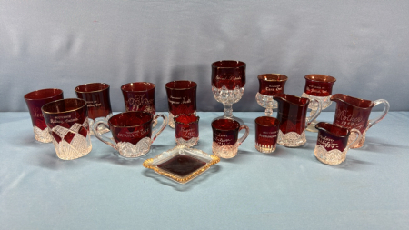 Assorted Ruby Flash Souvenir Glassware -See Note