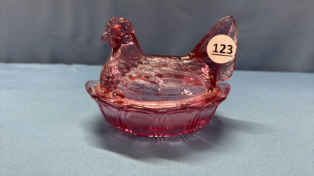 Fenton Pink Glass Hen on the Nest