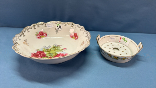 9in Floral Bowl & Nippon Butter Dish with Insert