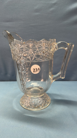 9in Vintage Pressed Glass Water Pitcher