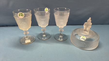 Westward Ho 3 Goblets & 5.5in Wide Compote Lid