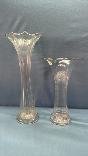 2 Clear Glass Vases -10in & 14in