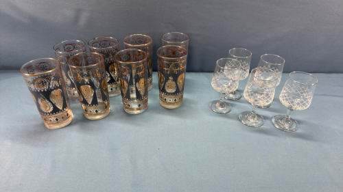 Set of 8 Water Glasses & 5 Etched Wine Glasses