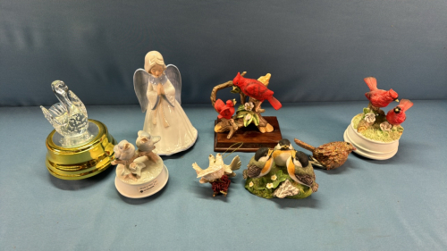 4 Music Boxes & Assorted Bird Figurines