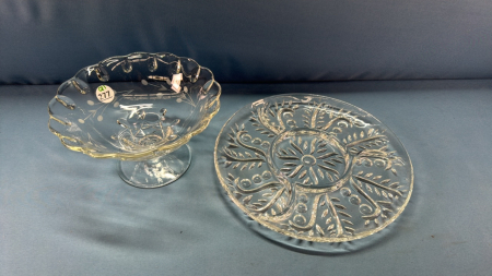 11in Glass Relish Tray and 8in Wide Pedestal Bowl