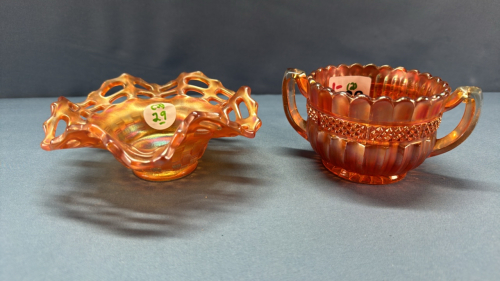 Carnival Glass 5in Fluted Bowl & Open Sugar Bowl