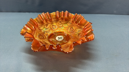 Carnival Glass 8in Heart Design Fluted Bowl