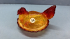 Amberina Glass Hen on the Nest -Open Tailed - 2