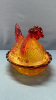 Amberina Glass Hen on the Nest -Open Tailed - 7