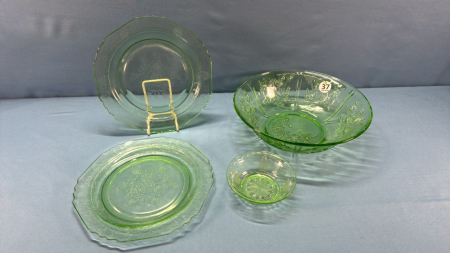 Green Depression Glass Lot -See Notes