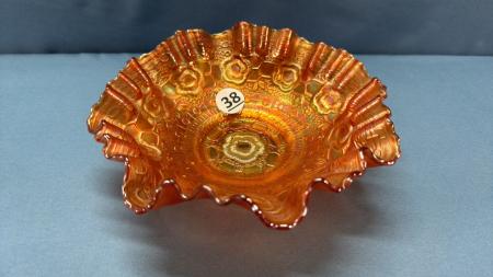 Fenton Carnival Glass Captive Rose Fluted Bowl