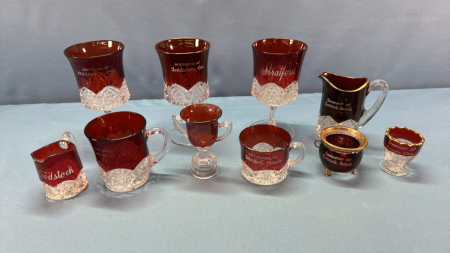 Assorted Ruby Flash Souvenir Glassware -See Note