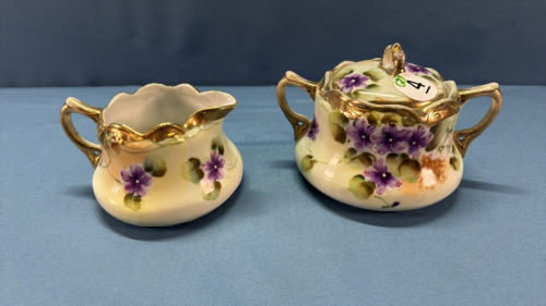 Hand Painted Violet Pattern Cream & Sugar Set