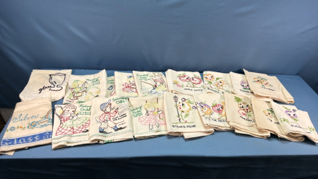 Approx. 16 Embroidered Tea Towels -See Notes