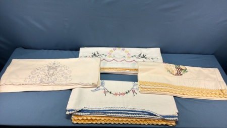 8 Pairs Embroidered Pillow Cases -See Notes