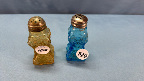 Blue & Amber Glass 4in High Salt & Pepper Shakers