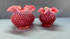 2 Fenton Opalescent & Cranberry Hobnail Bowls - 2