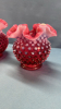 2 Fenton Opalescent & Cranberry Hobnail Bowls - 4