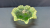 Opalescent & Green Glass Fluted Footed Bowl