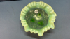 Opalescent & Green Glass Fluted Footed Bowl - 3