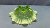 Opalescent & Green Glass Fluted Footed Bowl - 6